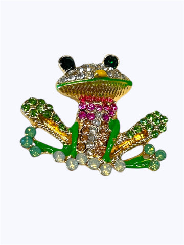 Rhinestone Frog Pin Brooch