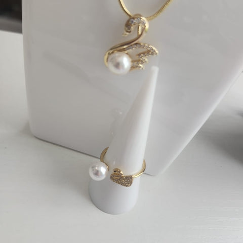 Duo-69OL Set de Cisne con Perla  Charm y Anillo