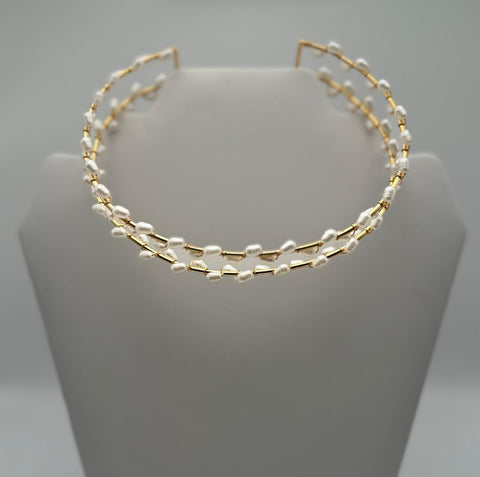 Ch24K-1141-Choker de perlas entrelazadas