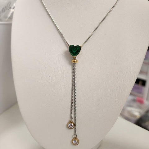 C154-SS-Cadena Corazón Esmeralda