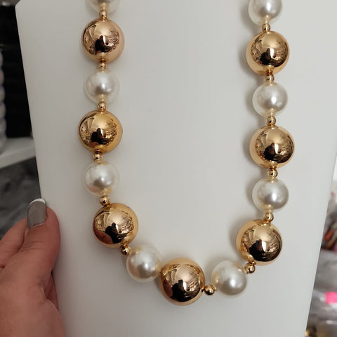 C-810ZK-Collar Dorado con Perlas