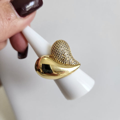 S150-OL-Anillo de Corazón mitad Diamantada