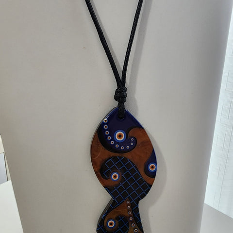 Collar Pez Madera Azul con Amarillo