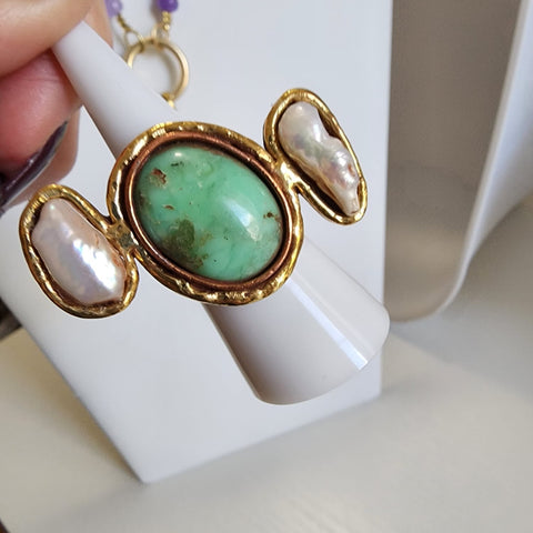 Anillo Verde con Perlas