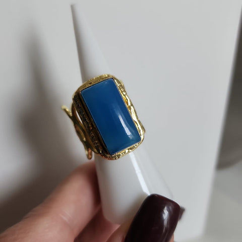 Anillo Azul Cielo  Rectangular