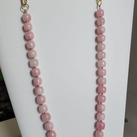 Cadena Paper Clip Cuarzo Rosa