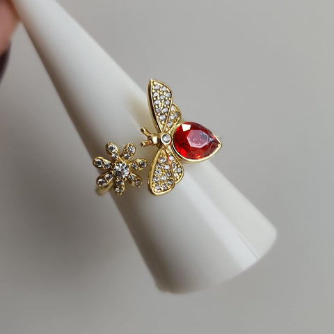 Anillo  Abeja y Flor Diamantado