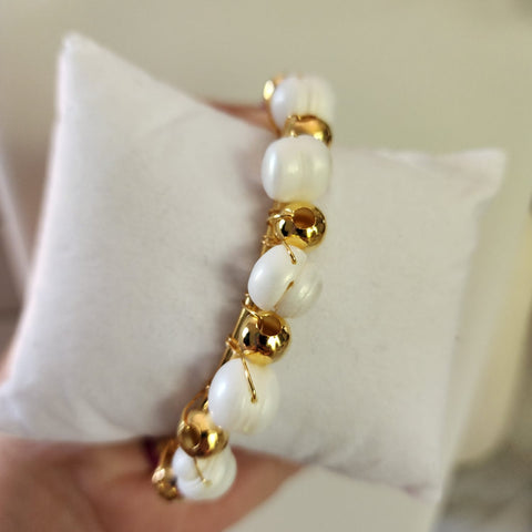 Bangel de Perlas y Balines  Base dorada