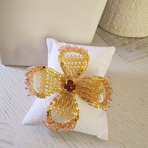 Bangel Trébol  Base dorada  Con la Piedra Roja