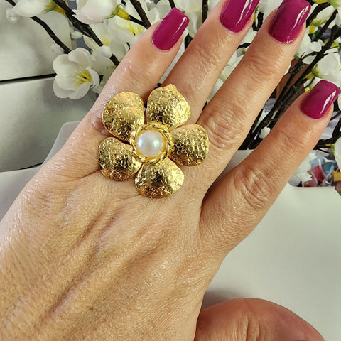 Anillo Dreamstime Doble Pétalos  Base dorada