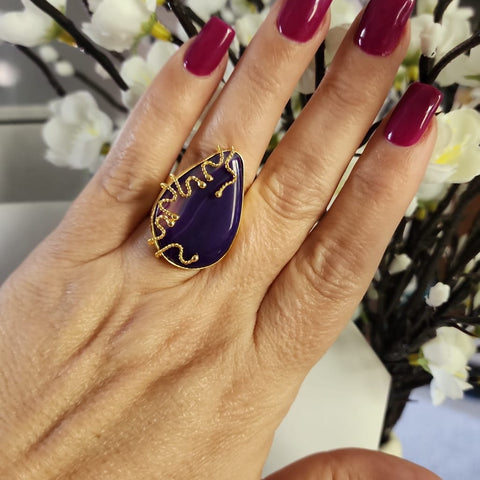 Anillo Baño de Oro  Piedras Preciosas Color Azul