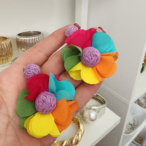 Aretes Rattan Flores Colores