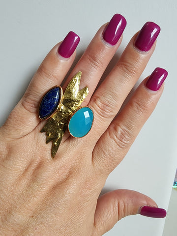 Anillo Rayo con dos Piedras