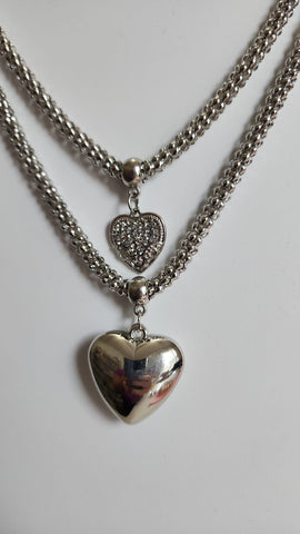 Collar dos Capas  Corazon Puff Plata