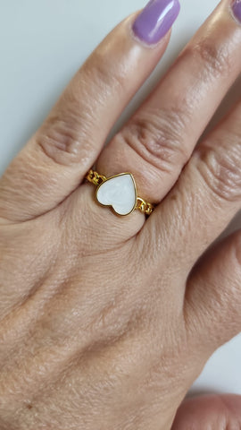 Sortija de Cadena  Corazon Madre Perla