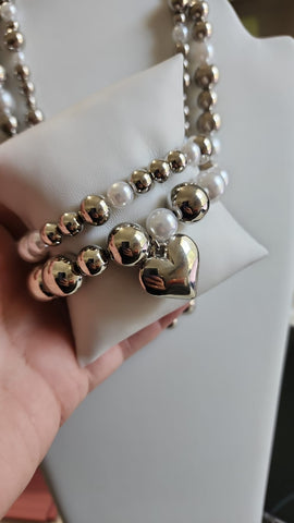 Pulsera doble perla con charm