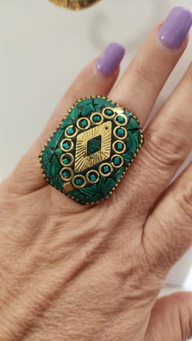 Anillo Mosaico Cuadrado Verde