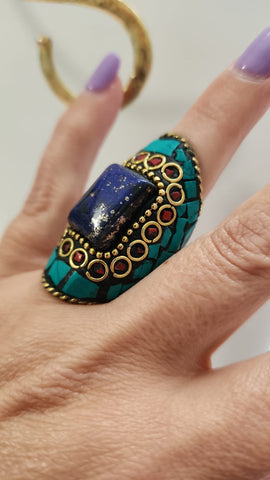 Anillo Mosaico  Piedra Azul