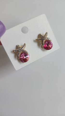 Aretes de Estrella Diamantada  Piedra Rosa