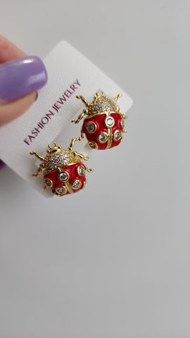 A523-12-Aretes de Lady Bug Roja
