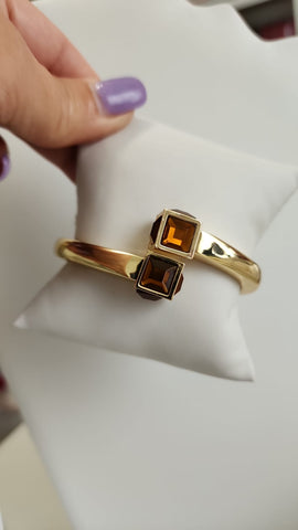 P523-7-Pulsera de Cuadrados  Ambar y Dorado