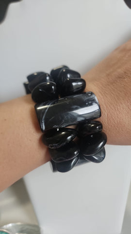 Pulsera Elástica  Negra Marmoleada