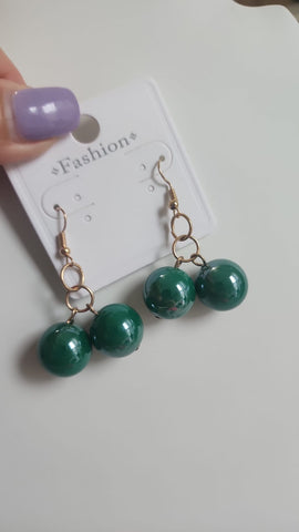 Aretes Esfera Doble  Verde