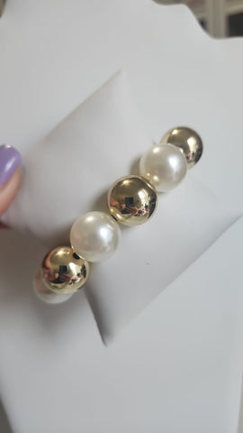 Pulsera Elástica  Perlas y Oro