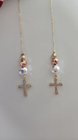 Aretes Violadores Cruz Tres Tonos