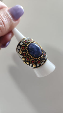 Anillo Mosaico  Blanco Piedra azul