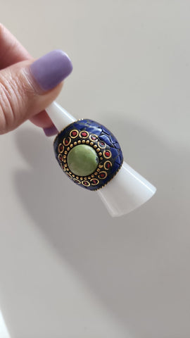 Anillo  Azul Mosaico Piedra verde