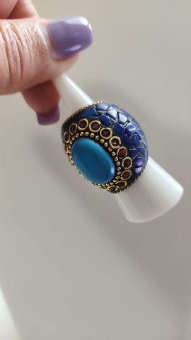 Anillo Mosaico  Azul Piedra Teal