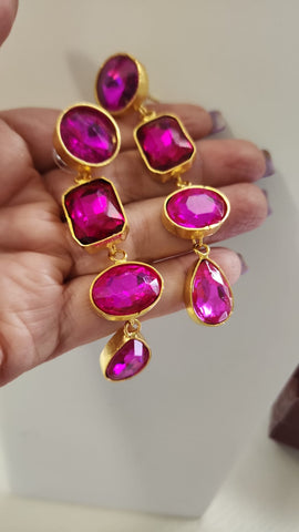 Aretes de Piedras Colgantes Fushia Funcional