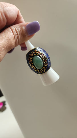 Anillo Mosaico  Azul Piedra teal redondo