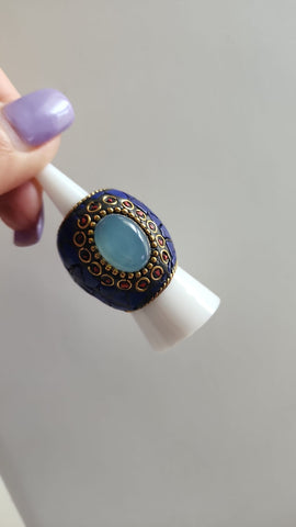 Anillo Mosaico Azul Piedra azul Cielo