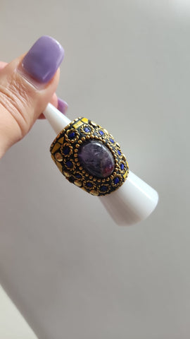 Anillo Mosaico Amarillo Piedra Violeta