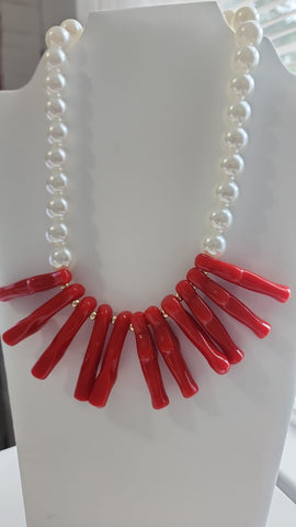 Collar de Perlas  Coral Rojo