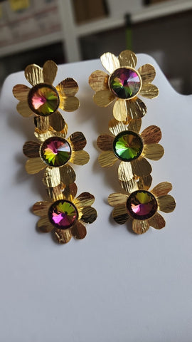 Aretes Colgante de Tres Flores