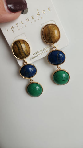 Arete Colgante  Azul con Marron