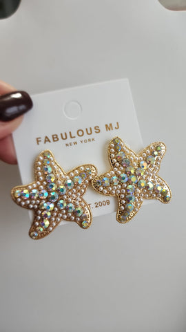 618-4-Aretes Estrellas  Piedras y Perlas