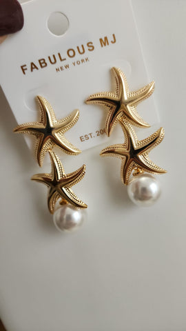 618-7-Aretes Estrellas Colgantes con Perlas