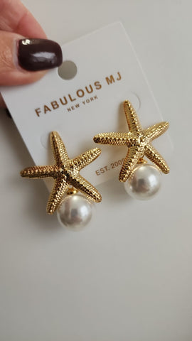 618-13-Aretes Estrellas y Perla Blanca