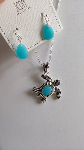Set Tortuga Turquesa  Collar y Aretes