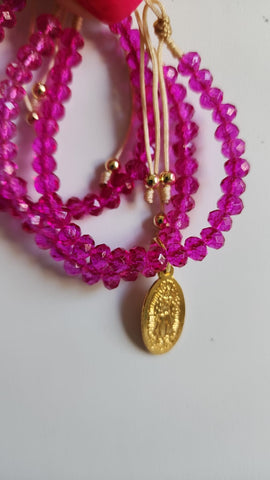 Trio de Pulseras en Cuencas  Virgen Fushia