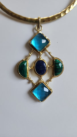 Gema de Cristal y Curazo  Azul con Verde