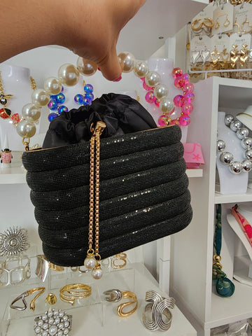 Cartera con Escarcha  Mango en Perlas Negra