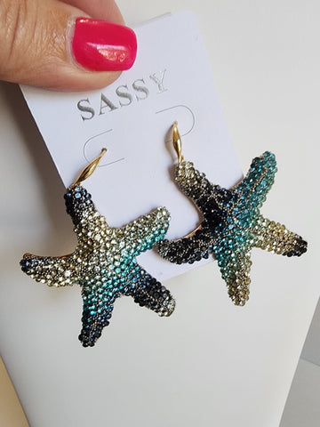 Aretes Diamantados de Estrella  Tonalidades de Azul