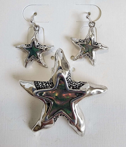 #014-Set de Estrella de Mar  Plata Tornasol Oscuro