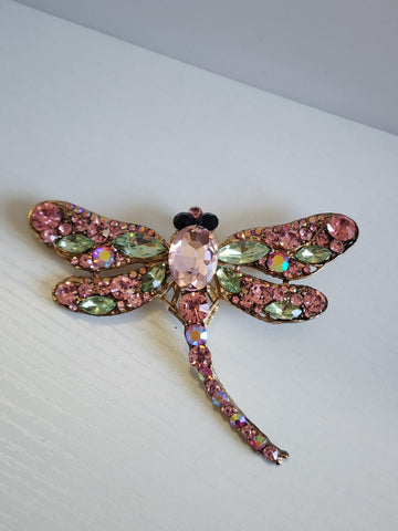 Prendedor Libélula rosa y verde
