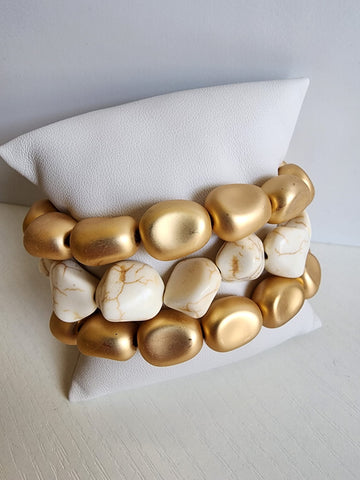 Trio de Pulseras  Oro Matte con Hueso